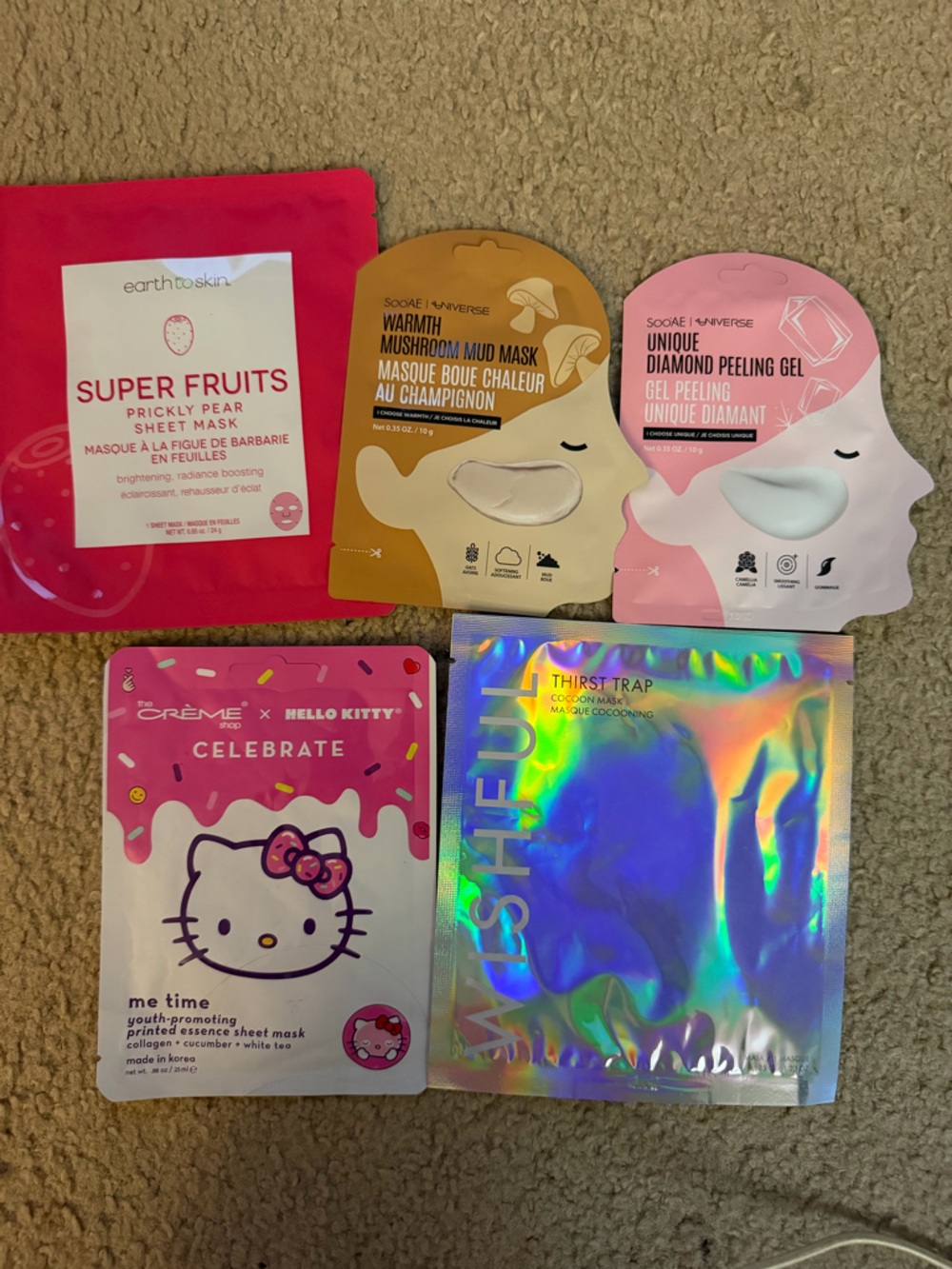 Assorted Facial Sheet Masks - Pink, Gold, Holographic